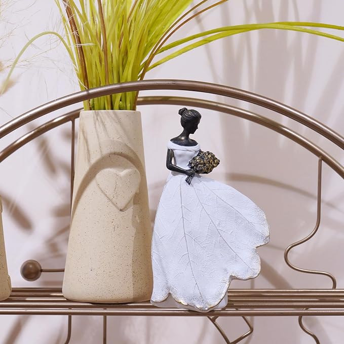 Guichifun Fairy Statue, White, 5 x 3 x 7.5 Inch | Leaf Angel Girls, Resin, Outside or Inside, Rustic Garden Grave Decorations, Cemetery Figurines Gift