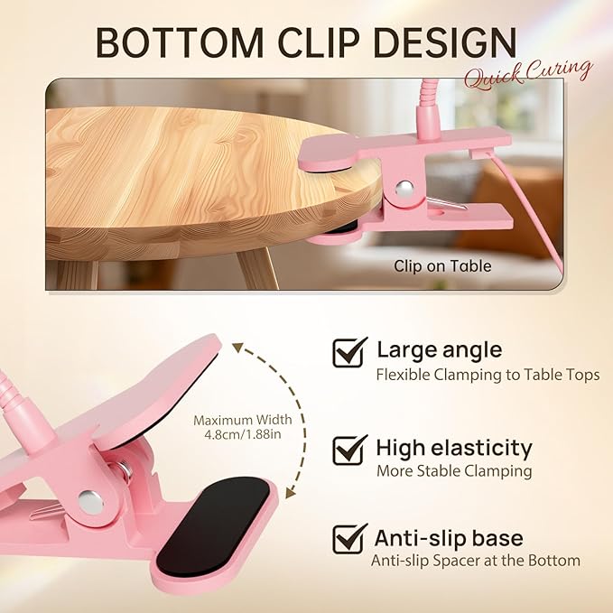 AORAEM LED Nail Lamps 3W Flexible Gooseneck Lamp Quicky Dry Nail Manicure Dryer Gel Polish Curing Light Plug Play Portable Flash Cure Light for Gel Nails Home DIY Professional Nail Tools Pink
