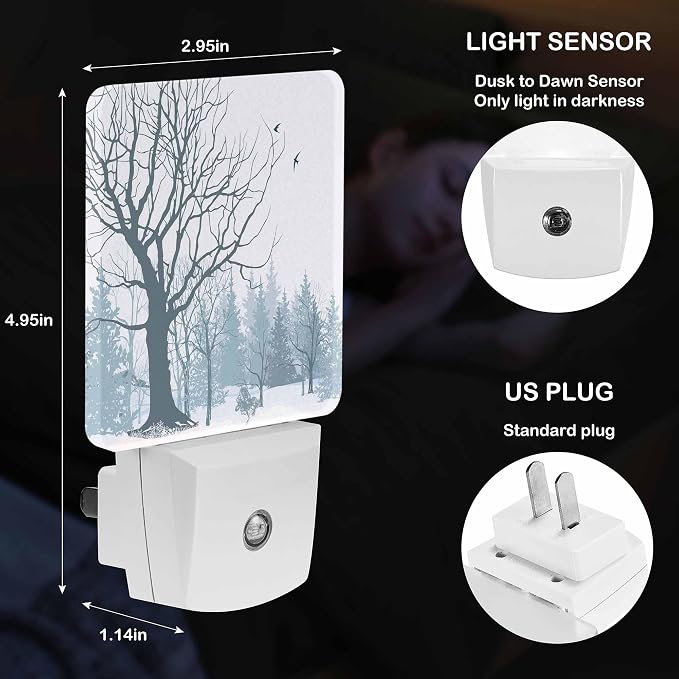 LED Night Light Lamp with Smart Sensor Dusk to Dawn Sensor,Snowy Forest Night Light Daylight White,0.5W Plug-into Wall for Adults,Bedroom,Bathroom,Hallway,Kitchen