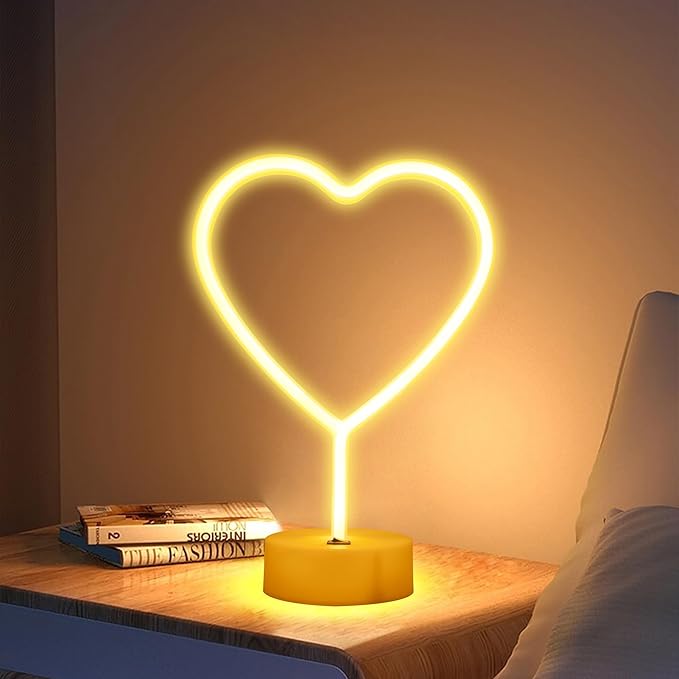 ENUOLI Neon Night Light Heart Shaped Lamp USB & Battery Powered Hanging Heart Love Neon Sign Wedding Novelty Home Decor Birthday Party Christmas Party Kids Room Living Room Bedroom Bar