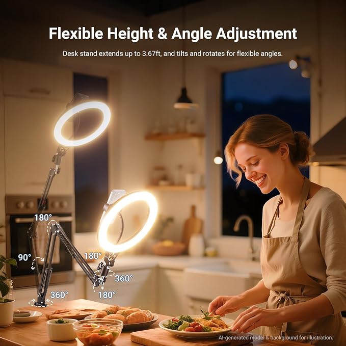 NEEWER Entry Level Version 10.5" Overhead Desktop LED Ring Light, Clamp Stand for Desk/Remote/Phone Holder Compatible with iPhone, 10W Streaming Recording Selfie Laptop Video Conference Lighting, N31
