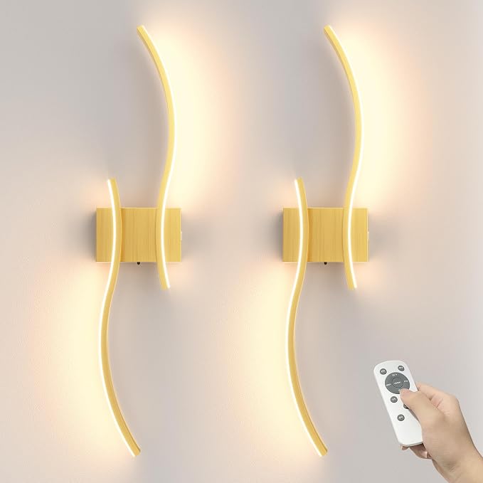 VOLISUN Battery Operated Wall Sconces Set of Two, 27.6 inch Wireless Wall Sconces, 3000K-6500K Dimmable Wall Lamps with Remote, Rechargeable Gold Wall Lights for Living Room, Hallway, Bedroom