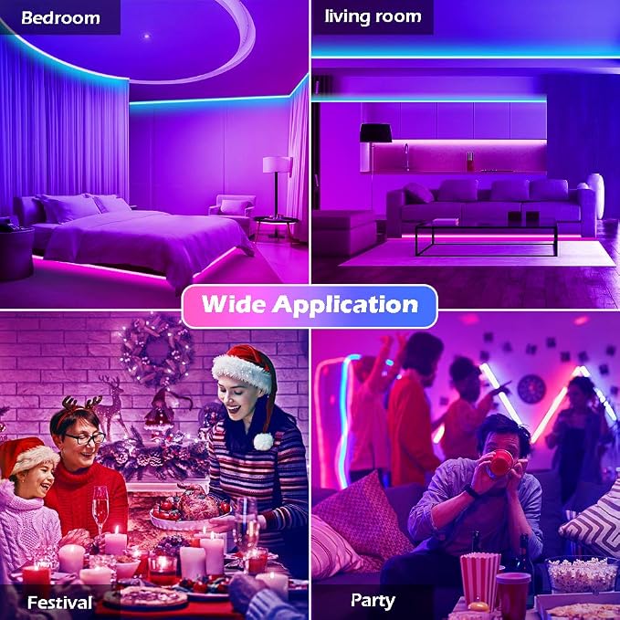 100ft Led Strip Lights,Long Smart Led Light Strips Music Sync 5050 RGB Color Changing Rope Lights,Bluetooth APP/IR Remote/Switch Box Control Led Lights for Bedroom,Home Decoration,Party,Festival