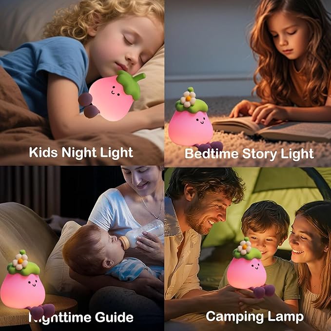 LED Turtle Night Light for Kids, 3 Level Dimmable Nightlight,7 Colours Cute Lamps Silicone Squishy Light Up Turtle,Rechargeable Bedside Touch Lamp for Bedroom Decor,Boys and Girls Gifts (Eggplant)
