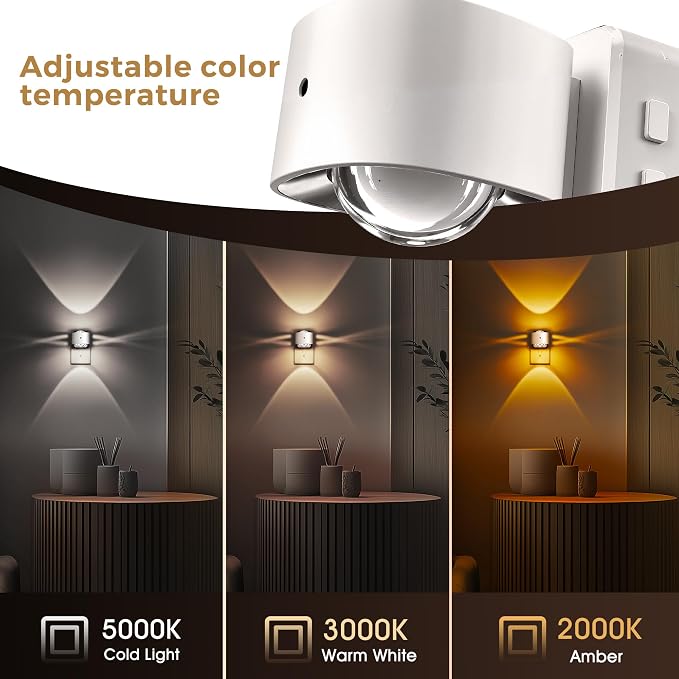 L LOHAS LED Night Light Projector, Night Lights Plug into Wall 3CCT 2 Pack | 2000K/3000K/5000K Adjustable Color Temperature Nightlight, Rotating White Nightlight with Light Sensor for Bathroom, Hallway