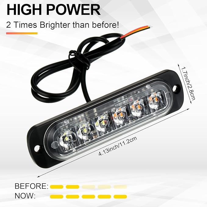 20 Pack LED Emergency Strobe Lights 6 LED Amber White Surface Mount Flashing Lights Warning Emergency Flashing Lights Construction Caution Lights for Truck Off Road Car Firefighter Vehicles ATV SUV