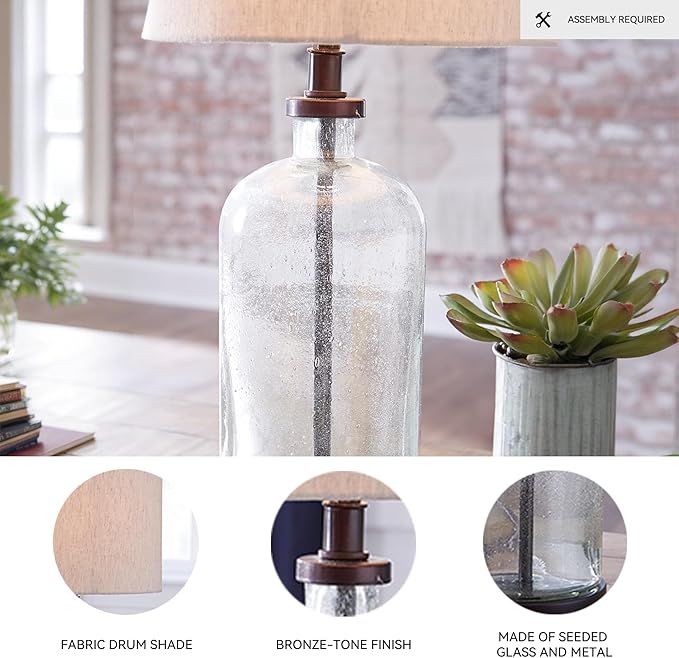 Signature Design by Ashley Bandile Modern Farmhouse 22.5" Seeded Glass Table Lamp, Bronze