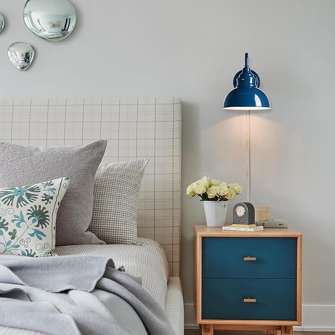 Mini Gooseneck Wall Sconce, 2-Way Mount with Switch, Blue | Flexible Gooseneck, Plug-in & Hardwired Dual Installation, On/Off Switch Included, Fits Bedroom, Porch, Patio, Hallway
