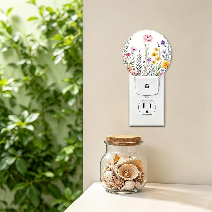 Night Lights Plug into Wall Vintage Floral Night Light Energy Saving LED | Colorful Flower Butterfly Plug in Night Lights for Wall Socket with Dusk-to-Dawn Sensor for Bedroom, Bathroom and Living Room
