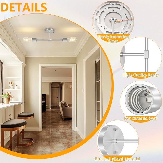 FadimiKoo 2-Light Brushed Nickel Bathroom Vanity Light, Silver Bathroom Wall Sconce Modern Wall Mounted Lamp Indoor Vintage Wall Sconces for Powder Room Hallway Cabinet (2 Pack)
