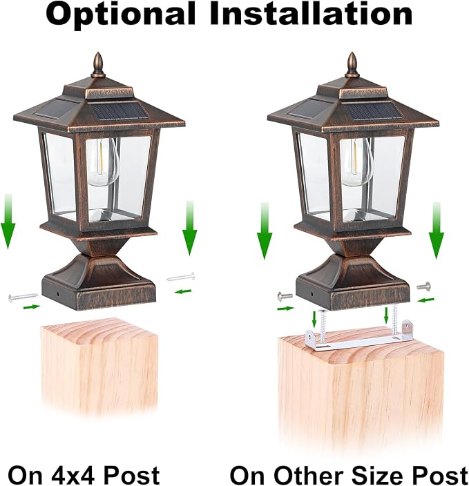 Derynome Solar Post Cap Lights, Waterproof Outdoor Light for 4x4 Wooden Posts, Solar Lights with Glass Shade for Deck Fence Patio Post Decor,Bronze (2 Pack)