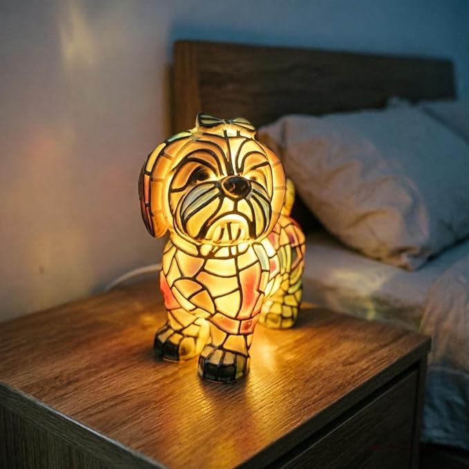Shih Tzu table lamp,2026 new series of artistic table lamps,dyed resin vintage lion dog lamp,resin bedside table lamp, cute pet dog-themed LED lamp,suitable for bedrooms,cozy animal night light