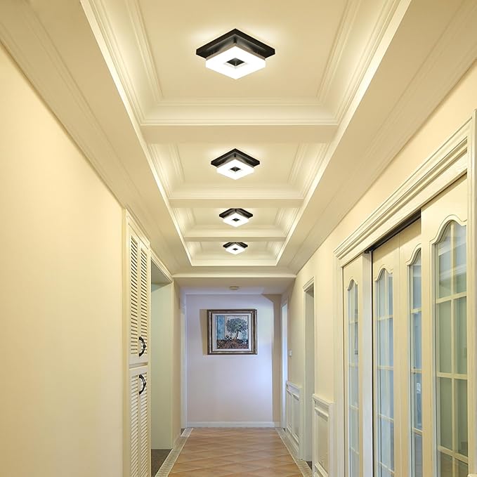 8in 12Watt Flush Mount led Ceiling Light fixtures.Modern Ceiling Lamps for Hallways,Balcony,Cloakroom, Small Closet,Washrooms,stairwell,Square,Black