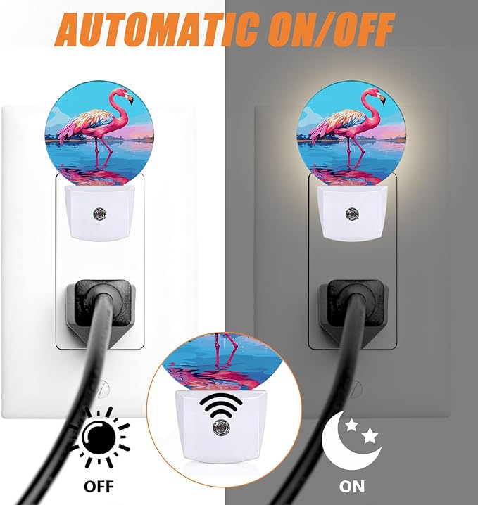 Tropical Flamingo Night Light,Lake Sunset Jungle Nightlight Plug into Wall LED Lamp Auto Sensor Dusk to Dawn for Bedrooms/Kitchens/Toilets/Corridors,Energy-Saving