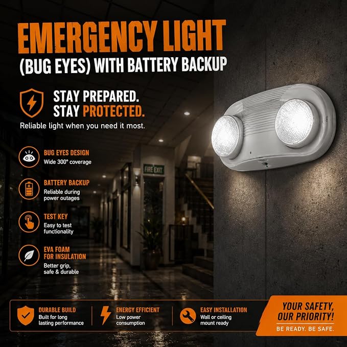 Outdoor Emergency Light with Battery Backup, Exterior Lights with Battery Backup, Wet Location, LED Egress Lights, Exterior Two Adjustable Heads Emergency Lighting Fixture,120/277V, UL Listed (6 Pack)