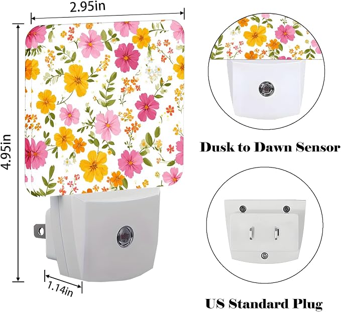 Retro Spring Flower Night Light,Plug Into Wall with Dusk to Dawn Light Sensors, Warm Nightlights for Bedroom,Bathroom,Hallway,Kitchen,Gifts Ideal for Boys Girls Women Men