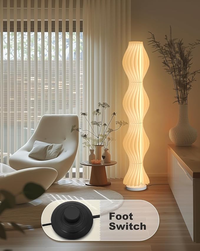 Wave Skirt Floor Lamp - 3 Color Temp & Dimmable | Column Standing Floor Lamp with Foot Switch & Remote - 21 Sheets Lampshade - Modern Ambient Light for Living Room - 30W - 66"