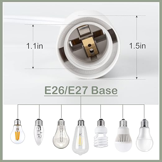 JACKYLED Extension Hanging Lantern Cord Cable UL 12Ft E26 E27 Socket On/Off Switch Plug in Pendant Lighting for Kitchen Bedroom Plant Growth Light | Switch Near the Bulb, E26 E27 Socket On/Off Switch Plug in Pendant Lighting for Kitchen Bedroom Plant G...