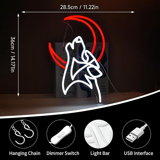 Wolf Moon Neon Sign Led Light Up Signs for Wall Decor Usb Powered Neon Light Signs Indoor Light for Room Decor Holiday Gift