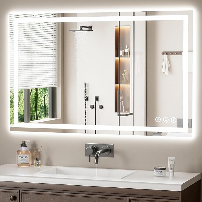 48x30 LED Bathroom Mirror with Anti-Fog, Backlit & Front Lights, Memory | Dimmable 3 Color CRI 95+ Shatterproof Tempered Glass ETL Listed for Safety Lighted Bathroom Vanity Mirror for Wall