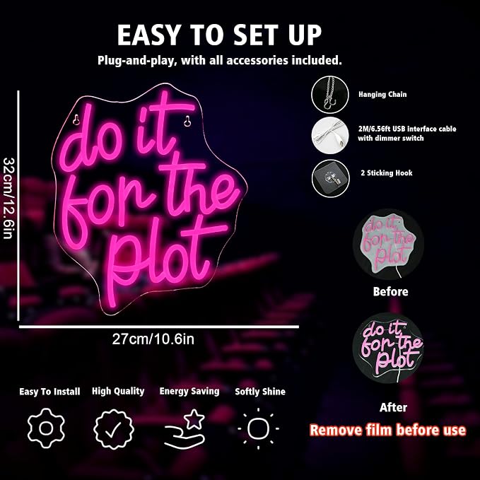 Do It for Plot Neon Light Dimmable LED Neon Sign for Wall Decor USB Powered Light Up Signs Pink LED Light for Drama Lover Party Gift Bedroom Movie Night