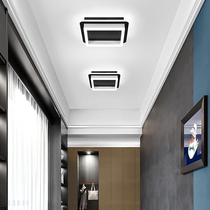 CANEOE 2 Packs Square Flush Mount Ceiling Light, 6000K Modern LED Ceiling Light Fixture, Minimalist Hallway Lighting Fixture Ceiling Lamp for Hallway Entryway Bedroom Balcony (Matte Black)