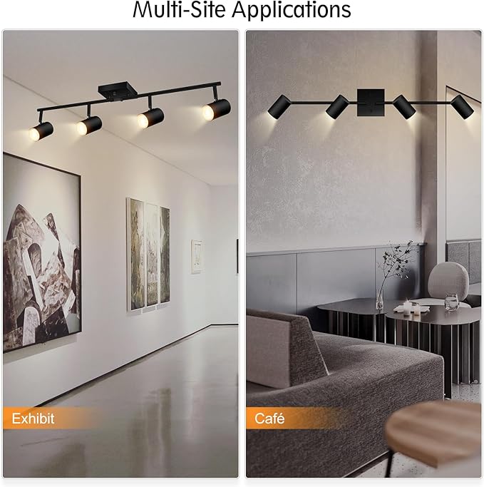 4 Light Track Lighting Fixtures Ceiling, Matte Black Track Lights Ceiling with Flexibly Rotatable Light Heads, Modern LED Track Light kit for Kitchen/Hallway, GU10 Bulb Not Included