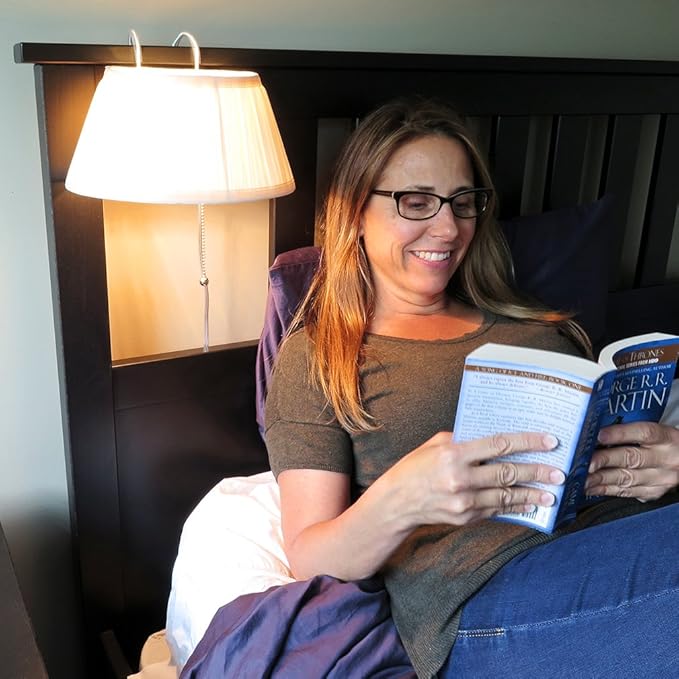Evelots Bed Headboard Reading Lamp Book Light-Soft Fabric Shade-Easy ON/Off Pull Cord