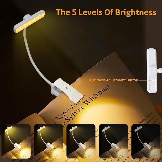 24 Led Rechargeable Book Light For Reading In Bed-Eye Caring 3 Color Temperatures,80 Hrs Runtime Lightweight Clip-On Lamp, Perfect For Kids, Book Lovers, And Student Gifts (White, Rotating)