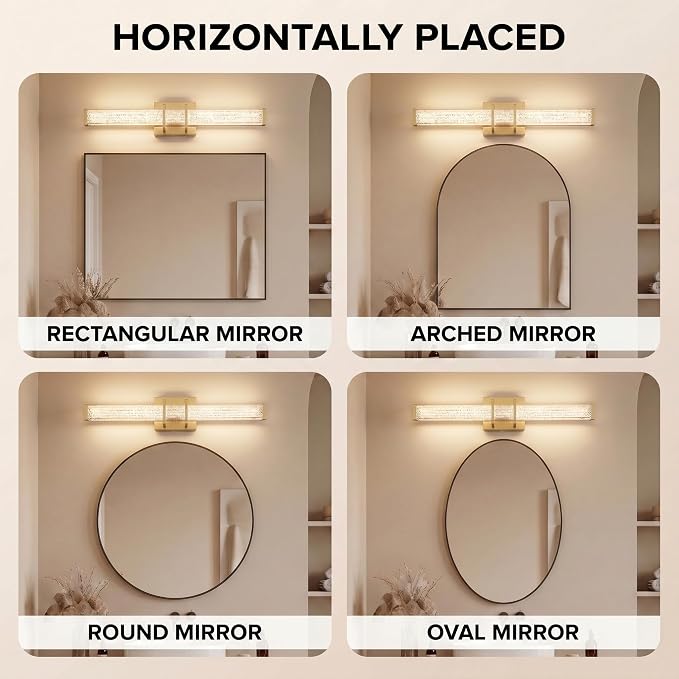 URSOLA 36" Modern LED Bathroom Light Fixtures, Golden 3CCT Dimmable Bathroom Vanity Light Over Mirror, Bathroom Vanity Bath Bar Lights with Crystal Acrylic Shade