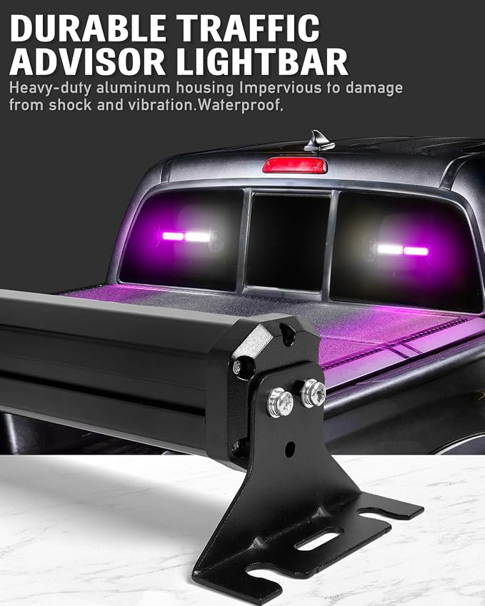 HLauto 1002L Emergency Strobe Traffic Advisor Light Bar: 40 LED Dash Safety Warning Flashing Light, Front/Rear Windshield for Construction Vehicle, Tow/Plow Truck (2x10.7inch, Purple White)