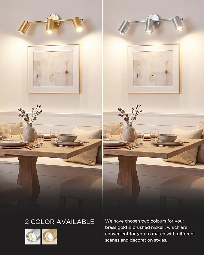 FEMILA Kitchen Track Lighting Fixtures Ceiling with GU10 Bulbs | Brushed gold track lights for kitchen islands, dining tables, and display walls