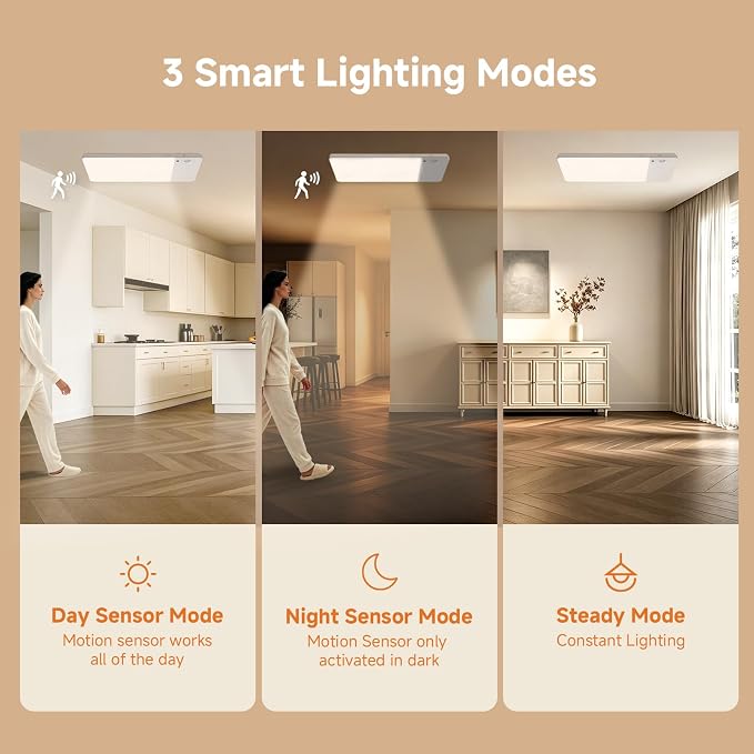 NARUNDREN 12000mAh Rechargeable LED Motion Sensor Ceiling Light for Closet | 400LM Brightness, 3 Color Temps & 5-Step Dimming, Battery Operated w/Remote, Wireless Magnetic Mount for Indoor Scenes