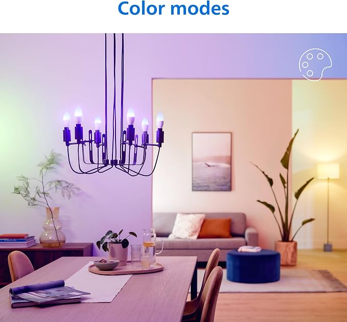 PHILIPS Smart 40W B12 Color LED Smart Candle-Shaped Bulb 4-Pack- E12- Indoor - Connects to Your Existing Wi-Fi - Control with Voice or App + Activate with Motion - Matter Compatible