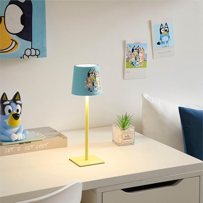 Bluey Kids Touch Night Light Lamp, Rechargeable Battery Operated Bedroom Table Lamp with Touch On/Off, Portable LED Desk Light with Charging Cord for Nursery & Children’s Room