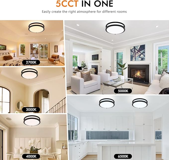 4-Pack 10Inch 30W LED Flush Mount Ceiling Light Fixtures Bright 3200LM Dimmable Ceiling Lights, 5CCT Adjustable 2700K/3000K/4000K/5000K/6500K, Ceiling Lamps for Kitchen Hallway Bathroom Bedroom Black
