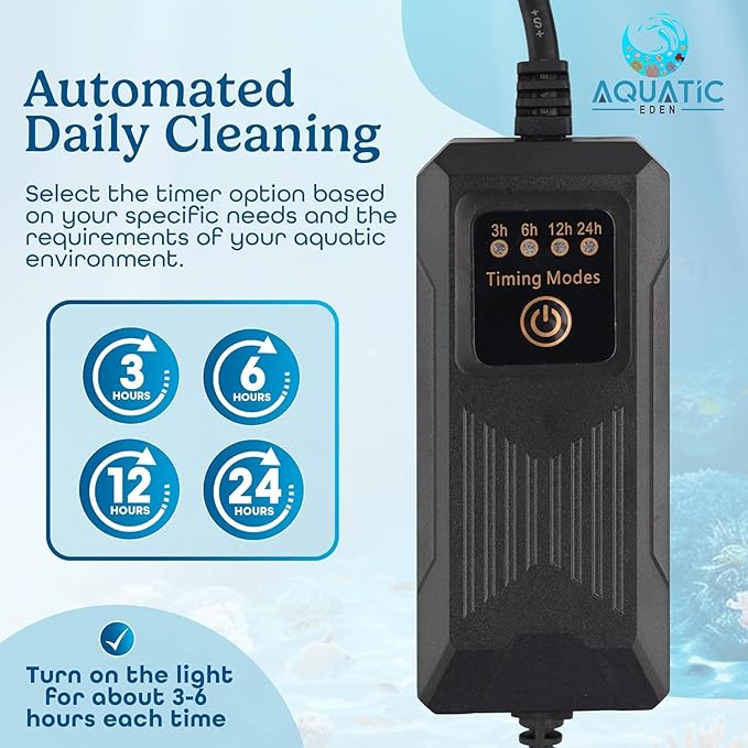 7W UV Light for Aquariums with 4 Timer Modes | UV-C Light for Sump Filters, Top & Bottom Filter Boxes, External Filter Chambers, Hang-On-Back Filters & Small Ponds – Keeps Fish Tanks Clear & Healthy
