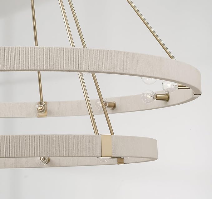Capital Lighting 449802MA Delaney Modern Hand-Wrapped Rope Round Two-Tier Chandelier, 20-Light 1200 Total Watts, 44" H x 48" W, Matte Brass