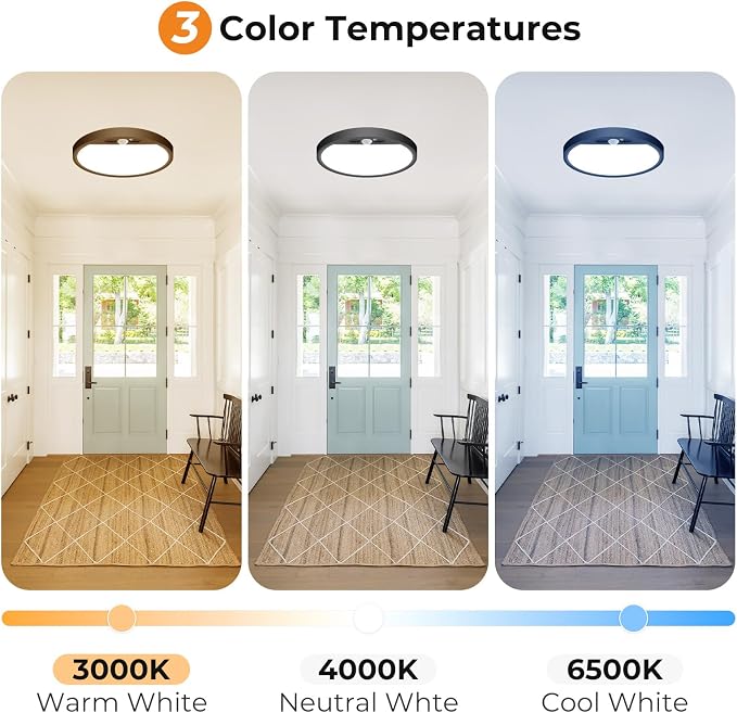slochi 4 Pack Motion Sensor Light Indoor Wired, 5000K Closet Lights Motion Sensored, 15W 1500LM 7 Inch LED Ceiling Light Fixture for Pantry Hallway Stairwell Porch, Black