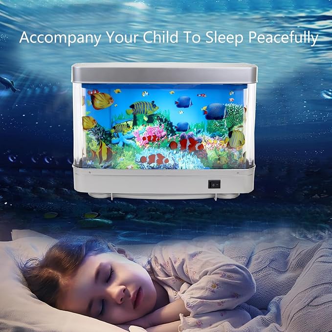 Lightahead Sensory Artificial Aquarium Lamp – LED Virtual Fake Fish Tank with Moving Marine Life Animation Ocean in Motion– Relaxing Ocean Scene Night Light for Kids and Adults (Marine Life A)