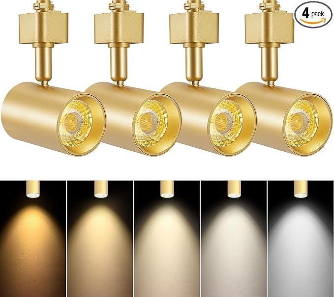 VANoopee 5-Color Gold LED Track Lighting Heads H Type Track Light Heads Dimmable, 2000K 3000K 4000K 5000K 6000K Adjustable, Flicker Free CRI90+ 24° 10W 800lm 5CCT (4 Pack)
