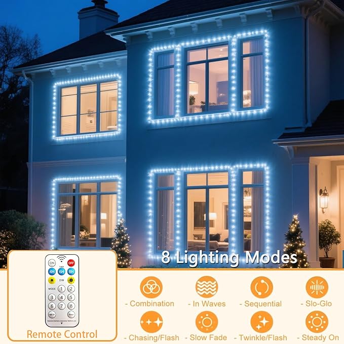 Vigdur 66FT Solar Rope Lights Outdoor - 200 LEDs Cool White Rope Lights Outdoor Waterproof with Remote & Timer & 8 Lighting Modes, Solar Trampoline Light for Pool Tree Garden Yard Home Camping
