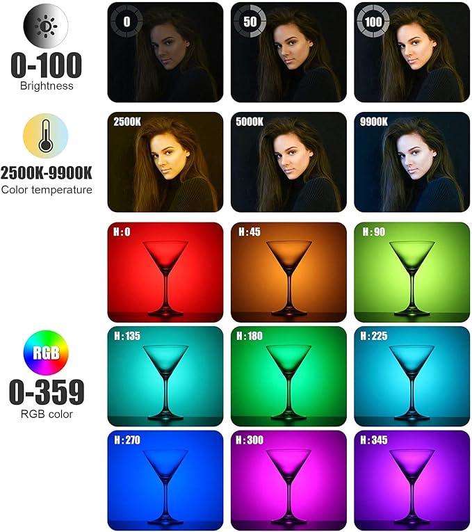 ENEGON 10000mAh RGB LED Video Light - 276 LED Beads with OLED Display, 18.5W Max, 2500–9900K CCT, CRI 96+, 21 Scene Modes - for Photography, YouTube, TikTok & Video Conferences