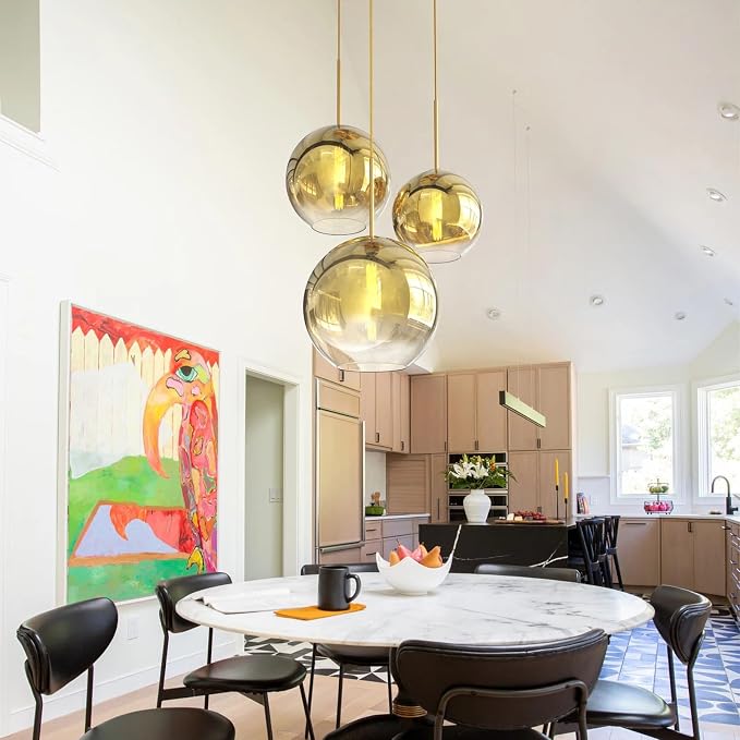 Modern Globe Pendant Lighting Gradient Gold Glass Pendant Light Fixtures Dining Room Adjustable Hanging Cluster Pendant Lamp Nordic 3-Light Heads Chandeliers Lighting for Kitchen Bedroom