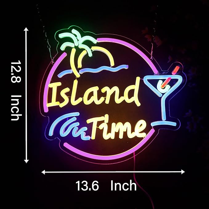 Island Time Neon Sign Island Bar Neon Sign Wall Decor Suitable for Bar Party Shop Man Cave Party Art Decor 14.4 * 13.2 Inch