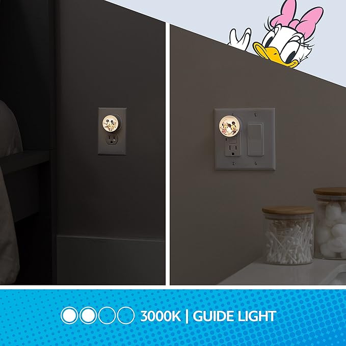 Disney Mickey and Minnie Night Light, Plugs into Wall, Dusk to Dawn Light Sensor, Mickey Mouse, Kids Night Light, Great for Bedroom, Nursery, Playroom, Bathroom, 2 Pack,76699
