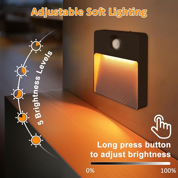 Guankai 8 Pack Motion Sensor Stair Light for Indoor, Rechargeable Battery Operated Night Lights, RGBW Stick On Closet Lamp, Motion Activated Magnetic Lighting Lamps for Step, Cabinet,Hallway,Bathroom