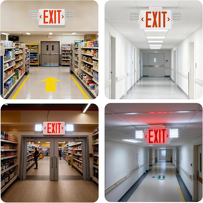 12 Pack Exit Signs with Emergency Lights, Adjustable Double Head-Hardwired with Battery Backup for Business, AC 120-277V,ETL Certified, Wall/Ceiling Mount
