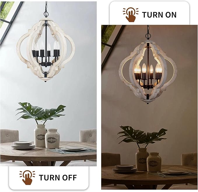 6-Light White Farmhouse Chandelier, French Country Rustic Wood Light Fixture for Dining Room, Kitchen Island, Bedroom, Entryway, Living Room