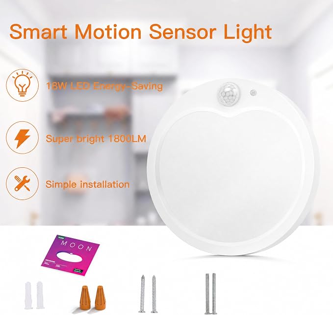 TALOYA 18W Motion Sensor Ceiling Light,6.7" 5000K LED Flush Mount,Hardwired | PIR Motion Sensor with Day/Night Modes,Hardwired Ceiling Light for Closets,Hallways,Stairways, Garages,Basements,Porches